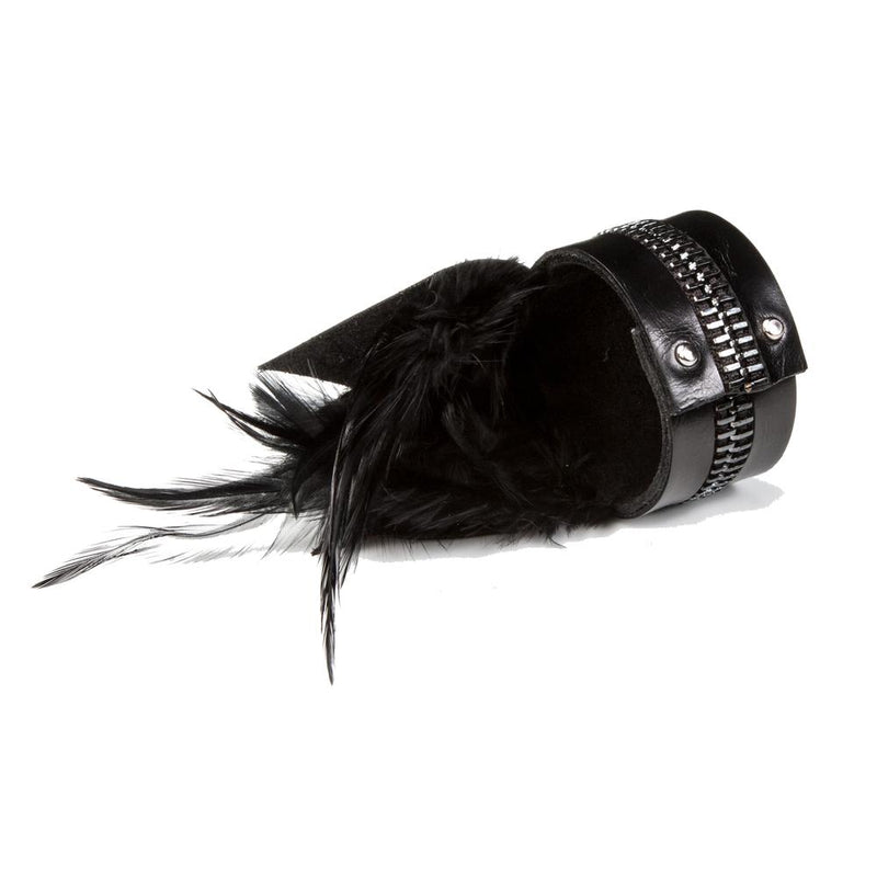 The Feather Black Leather Cuff
