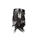 The Feather Black Leather Cuff