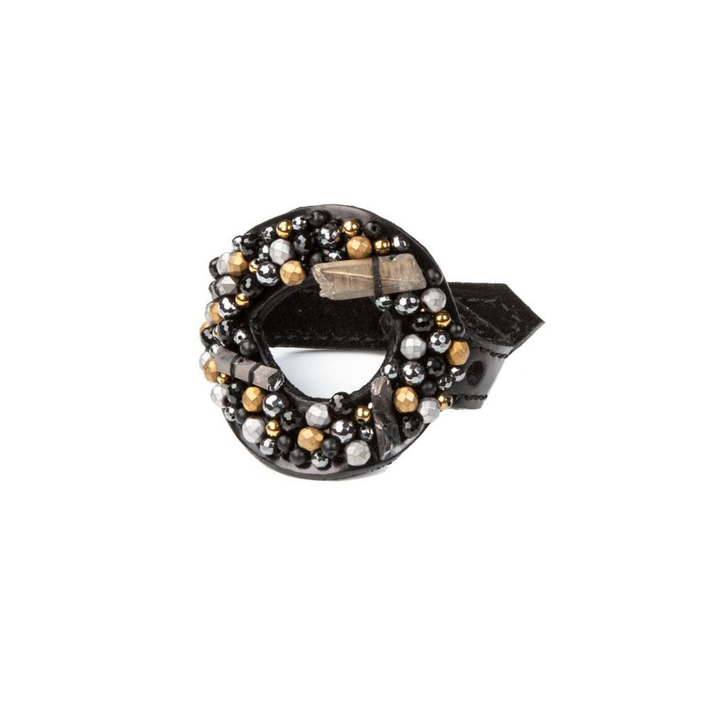 The Vibrant Leather Cuff with Gold Beads