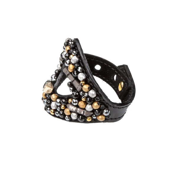 The Vibrant Leather Cuff with Gold Beads