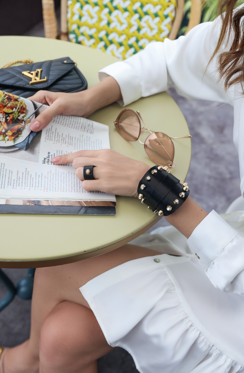 The Wide Leather Double Wrap Bracelet With Swarovski Studs