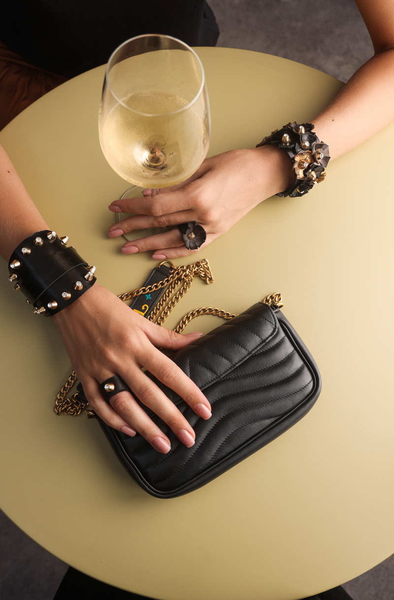 The Wide Leather Double Wrap Bracelet With Swarovski Studs