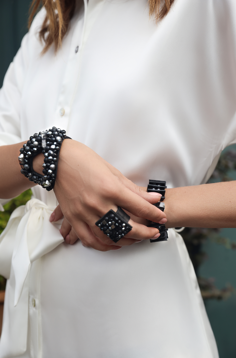 The Vibrant Leather Cuff with Silver Beads