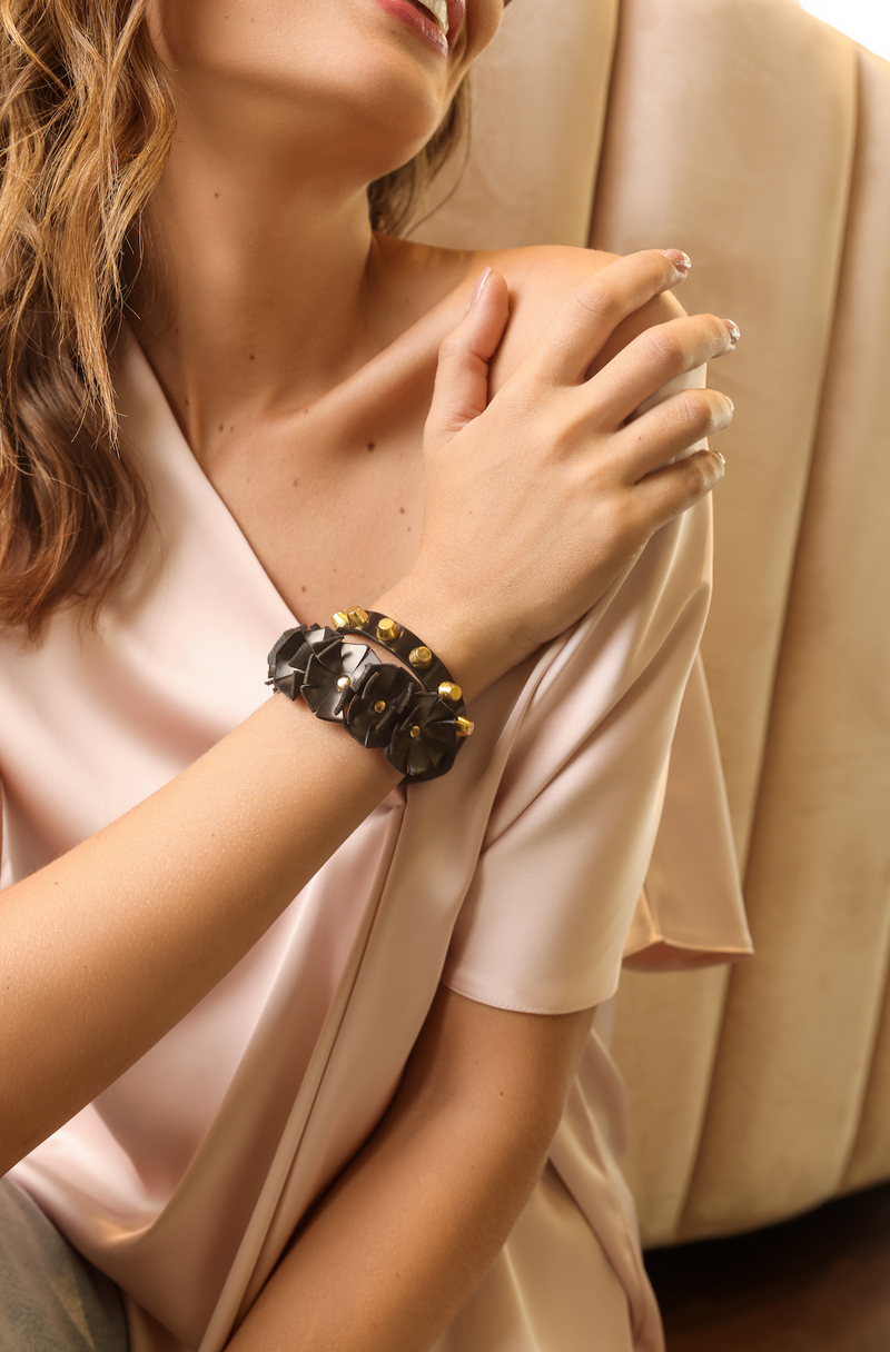 The Gold & Black Flower Double Wrap