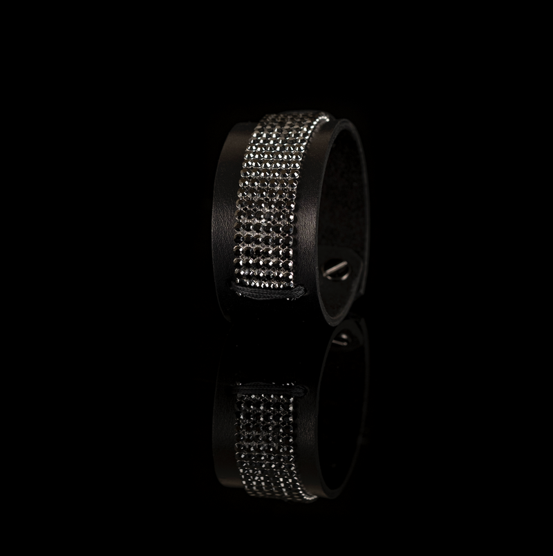 The Swarovski Fabric Black Leather Cuff